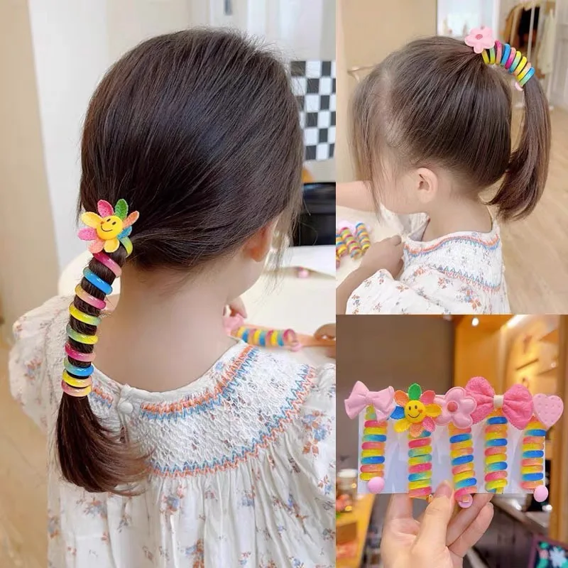 Girls Cute bow Telephone Wire Hair Tie Kids Elastic Spiral Hair Coils Rubber Bands Women Ponytails Holder Hair Rope Accessories