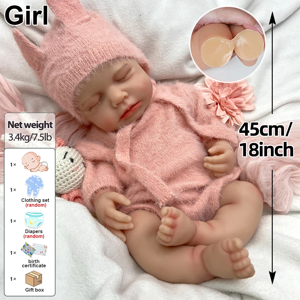 45cm Lifelike Full Body Soft Silicone Reborn Baby Girl Open Mouth Realistic Weighted Newborn Doll for Childcare Training