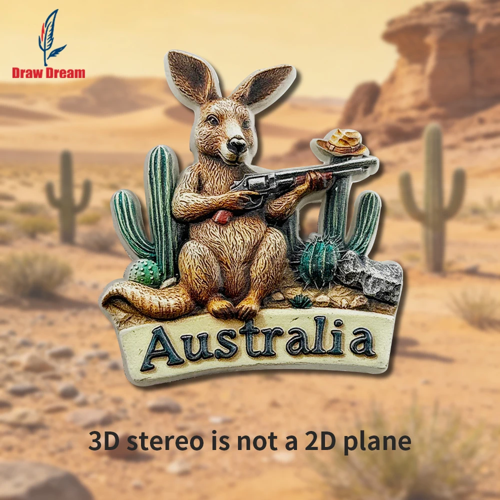 1 Stück Australischer Waffen-Verzierter Känguru 3D Stereoskopischer Kühlschrankmagnet, Reise-Souvenir Sammlerstück, Dekorativer Wohnaccessoire