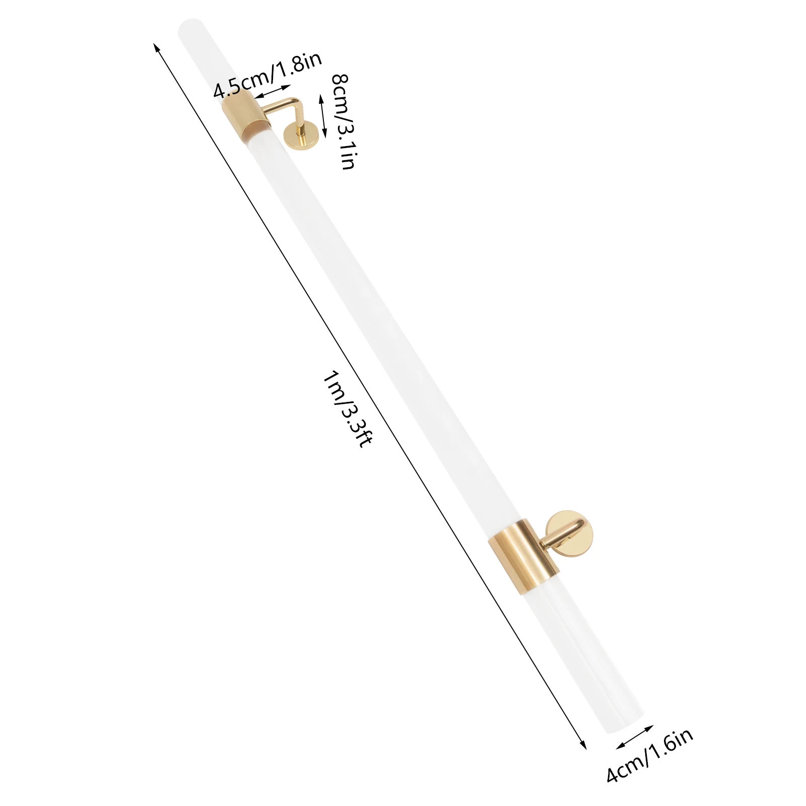 Acrylic Handrail with 176 lbs Weight Capacity, Golden Stainless Steel Brackets, 1.6-inch Round Handle Design – Safe, Easy