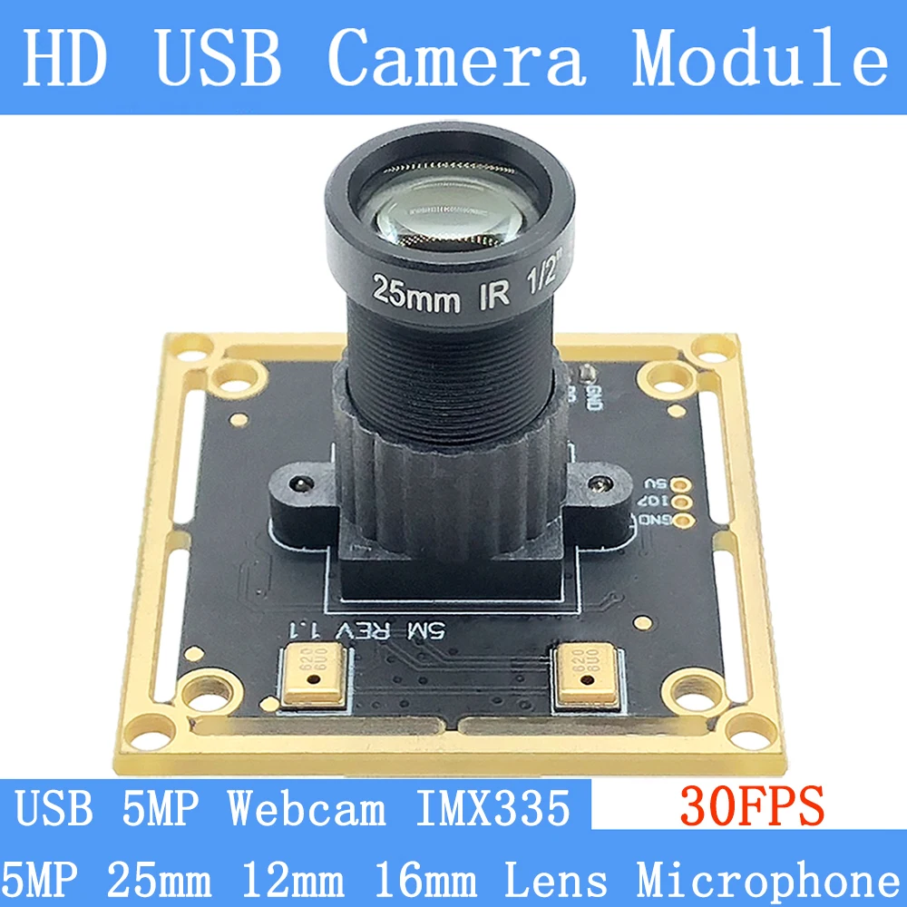نقية المادية 12 مللي متر 16 مللي متر 25 مللي متر صفر تشويه CCTV كاميرا ويب HD 5MP IMX335 UVC 2592*1944 30FPS وحدة كاميرا بمنفذ USB ميكروفون