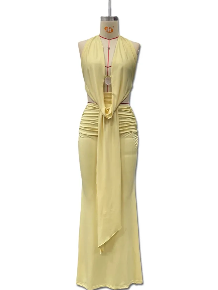 

Swing Collar New In Matching Sets Two Piece Outfit 2 Pieces Set For Woman Slim Women's Clothes Hollow Out Package Hip Skirt Sexy