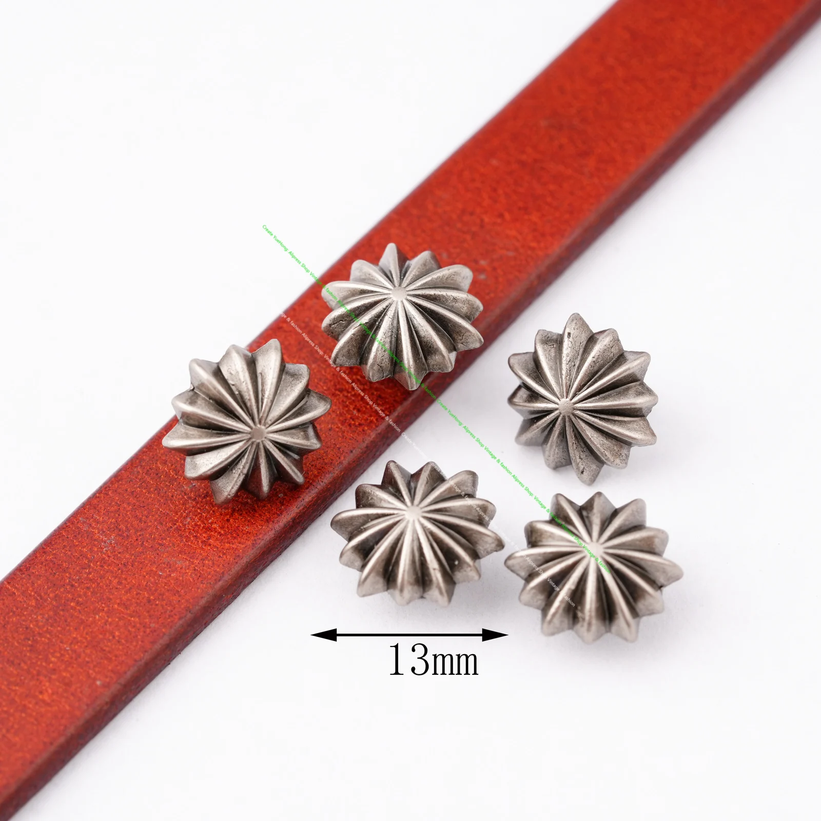 10MM 30 Stück Antik-Silber Blumen-Kürbis-Nieten Druckknöpfe Lederhandwerk Taschen Gürtel Jeans Deko Conchos – Detail 8