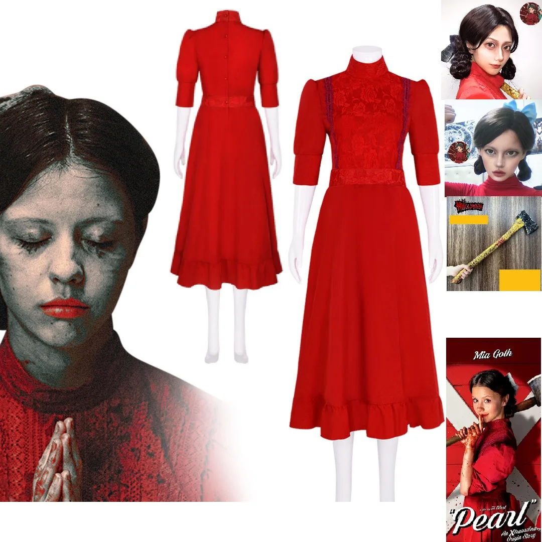 Último modelo de disfraz de cosplay Lady Pearl, vestido rojo de encaje hueco para mujer, ropa de fiesta de Halloween y Purim para damas, juego de rol.