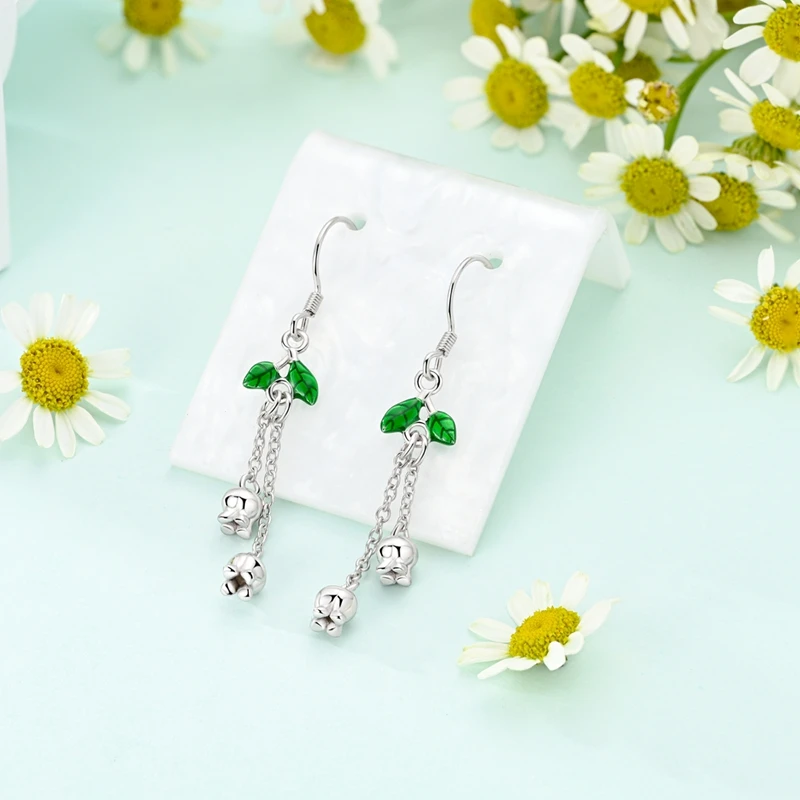 2024 New 925 Sterling Silver Green Bell Orchid Tassel Ear Hook Jewelry Fashion Women's Gifts And Accessories