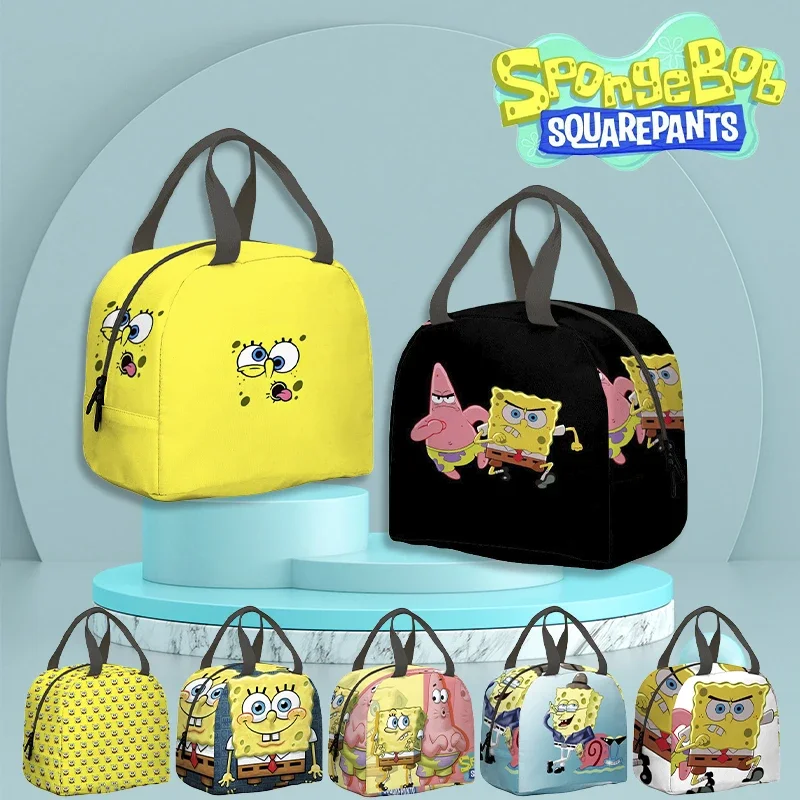 SpongeBob Lunch Bag Anime Insulation Portable Students Cooler Aluminum Foil Bento Bag Kids Girls Boys Cartoon Food Picnic Bags