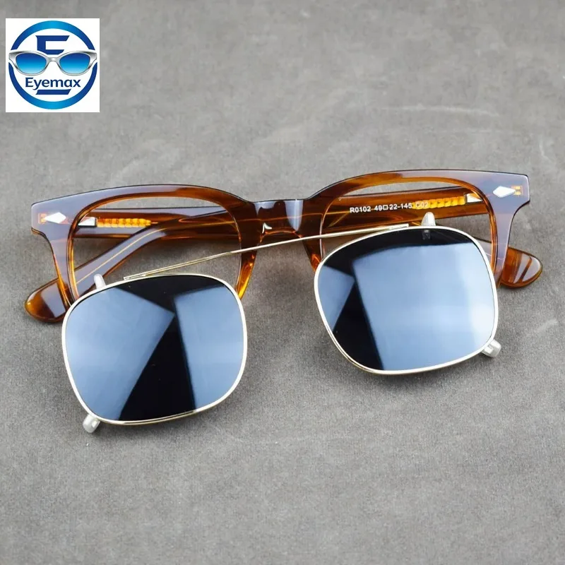 Clip‑on Sunglasses Men Women Retro Acetate Optical Frame Polarized Sun Lens UV400 Protection Magnet Clip On Myopia Eyeglasses