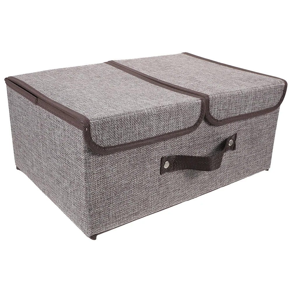 

Foldable Clothes Organizer Bin with Dual Lid Compartments for Closet Storage Undergarments Sweater Organization Space Saving