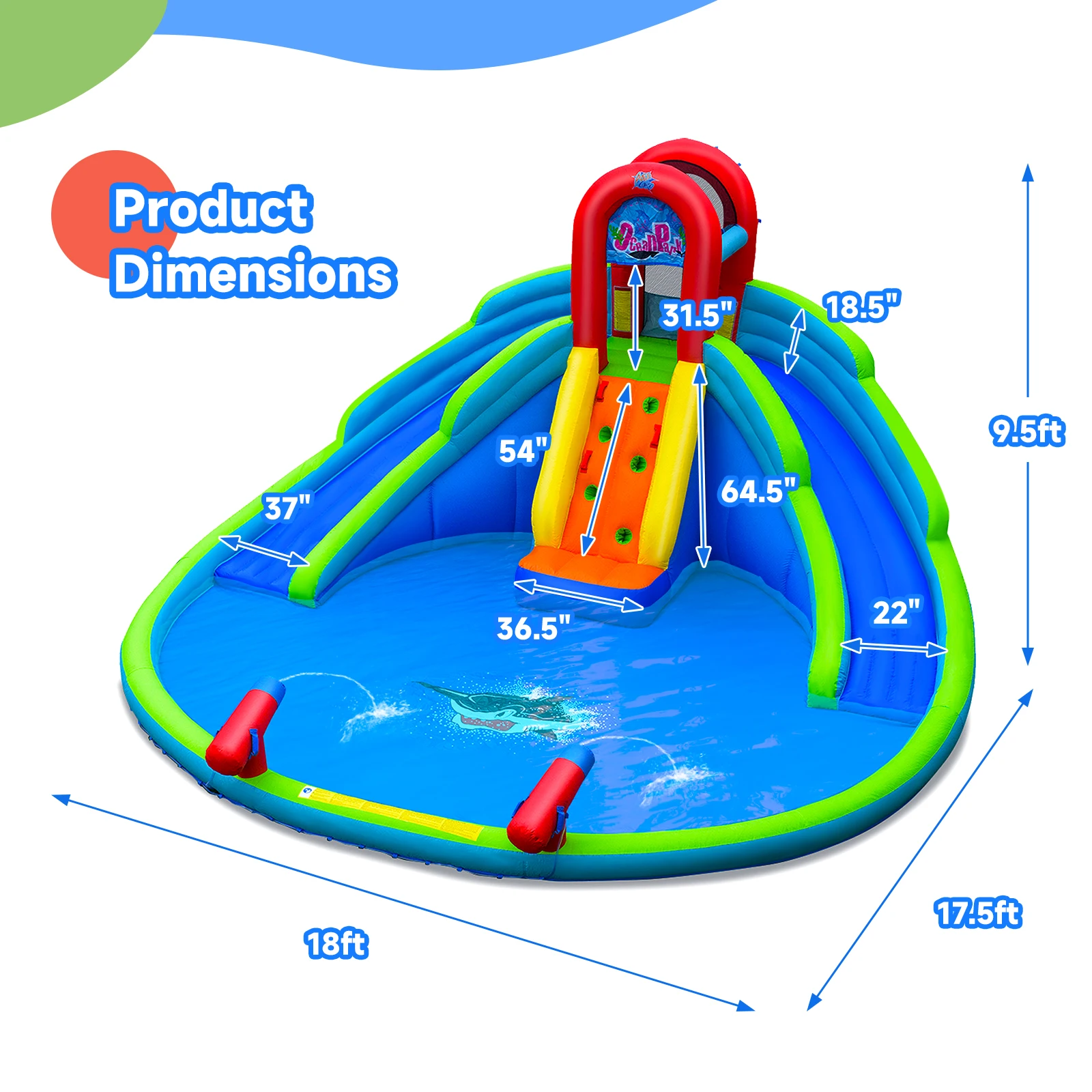 Inflatable Waterslide Wet & Dry Bounce House w/Upgraded Handrail Blower Excluded