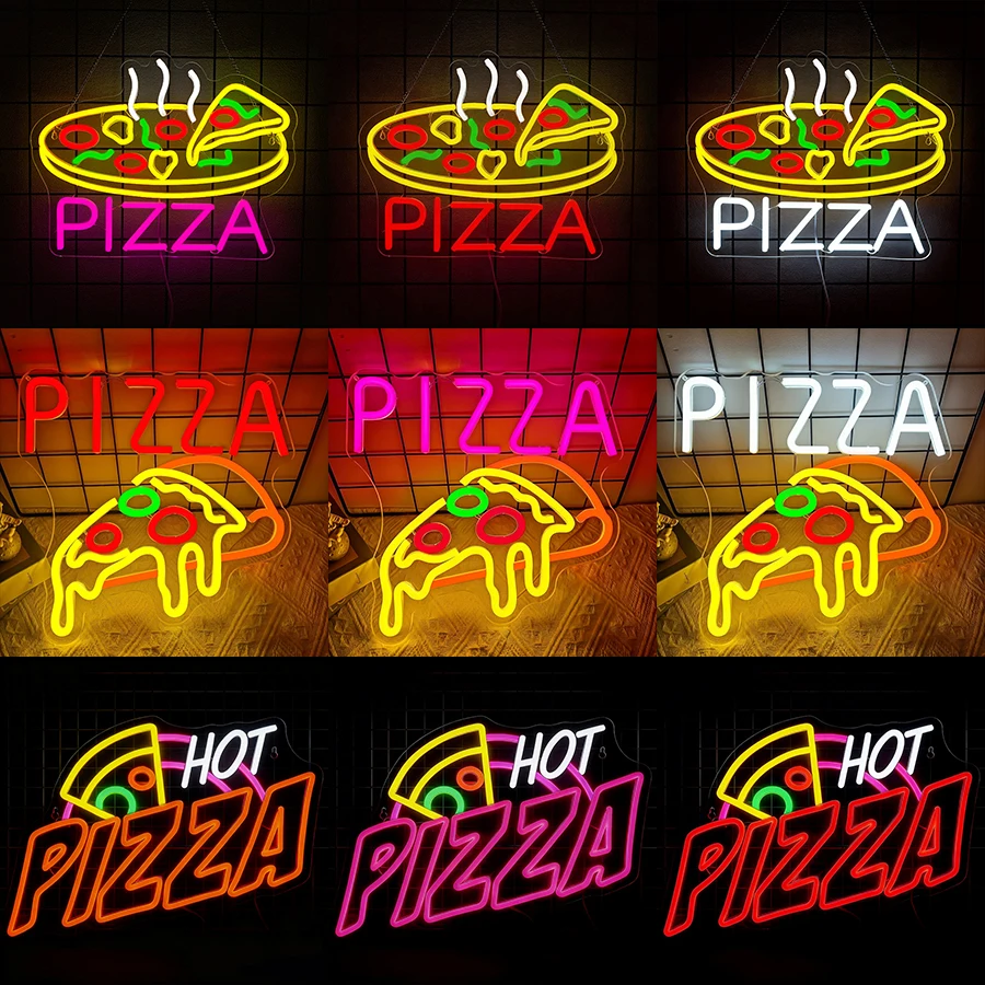Pizza Neon Sign for Wall Decor Hot Pizza LED Signs for Pizzeria Kitchen Restaurant Store Art Decor USB Neon Lights Business Sign