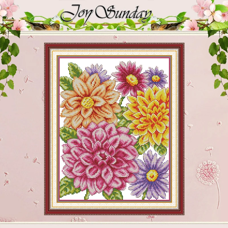 

Autumn Flowers Patterns Counted Cross Stitch Set 11CT 14CT 16CT Stamped DMC Cross-stitch Kit Embroidery Needlework Home Decor