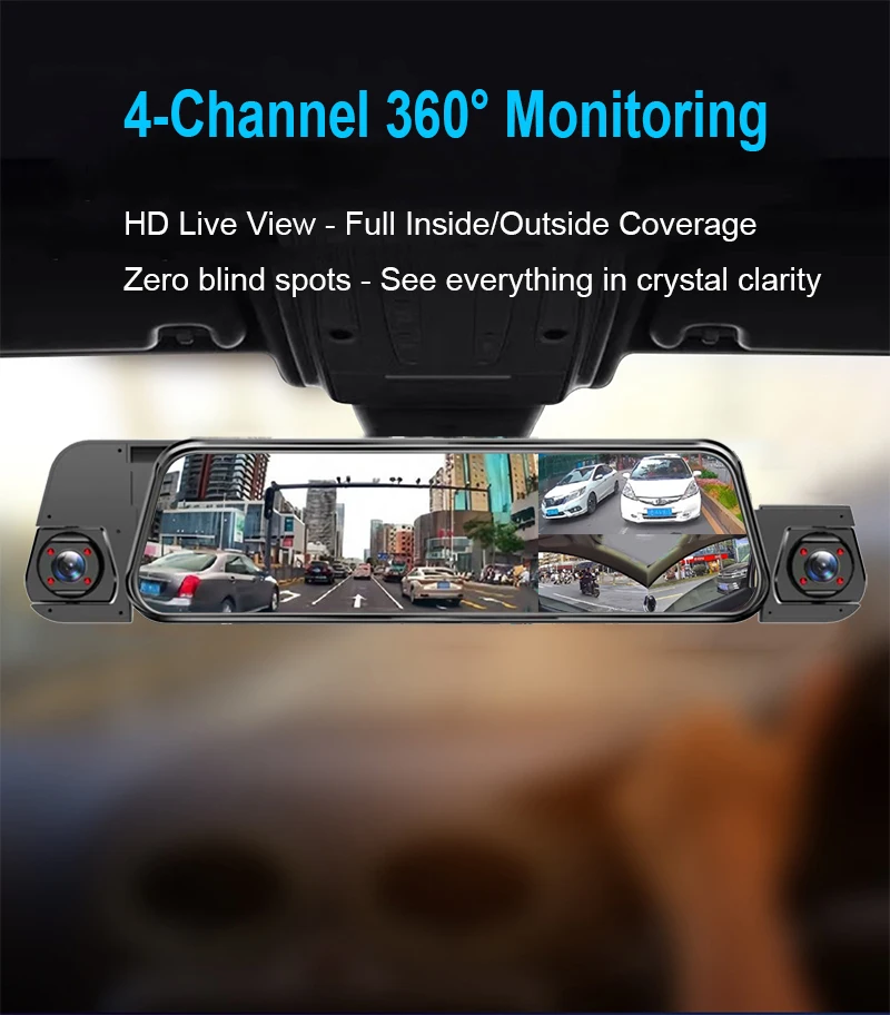 Streaming-Dashcam mit 4 Linsen, Voll-Touchscreen, App-Steuerung, 24-Stunden-Parkmodus, Nachtsicht, Bewegungserkennung, G-Sensor, Zeitraffereffekt, Privatsphäre-Aufzeichnung – Detail 4