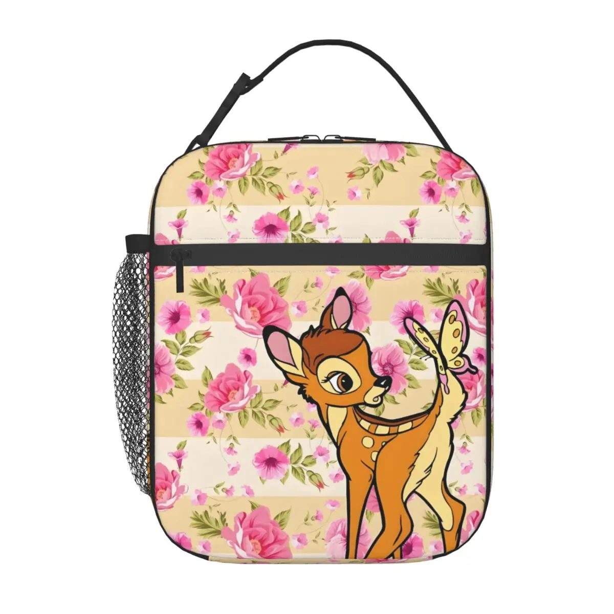 

Custom Bambi Rose Thermal Insulated Lunch Bags Women Classical Portable Bento Box for Work School Travel Storage Food Tote Bags