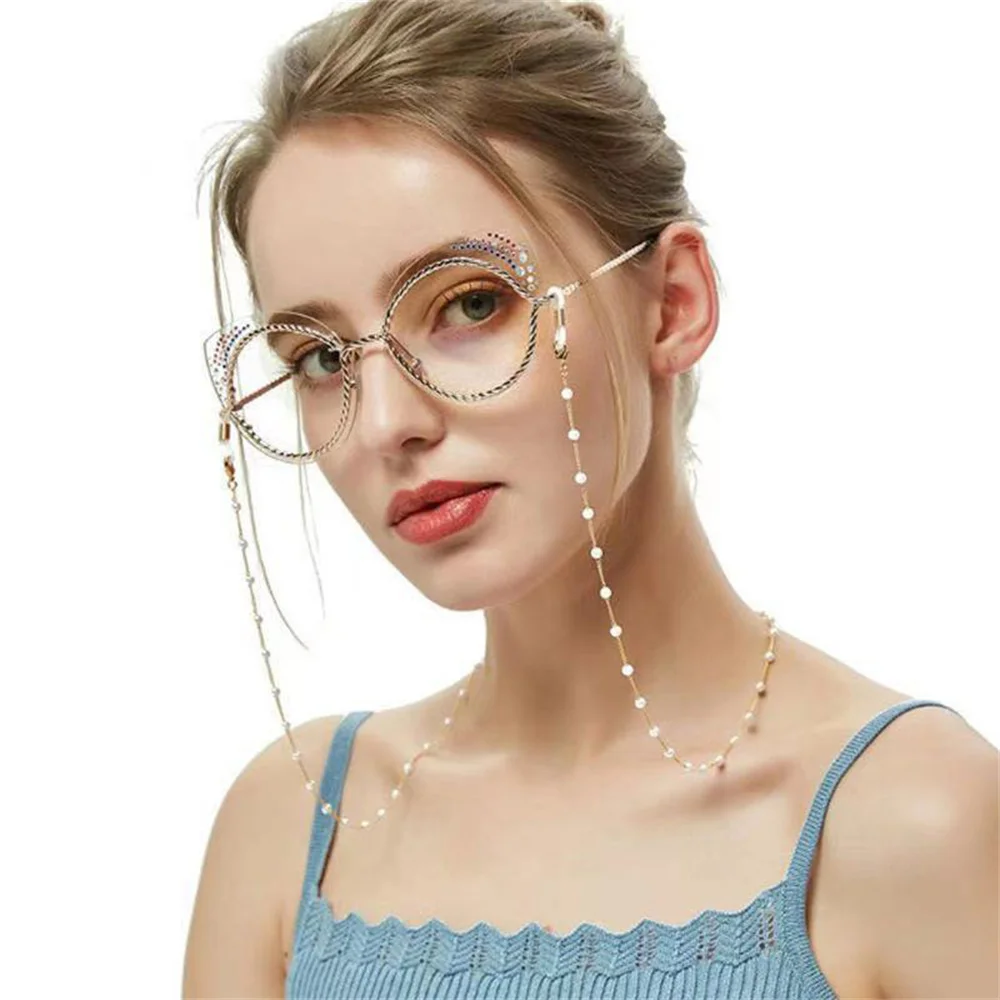 Sunglass Chain Beaded Pearl Chain Eyeglass Lanyard Holder Strap Silicone Loops Women Necklace Outside Casual Accessory