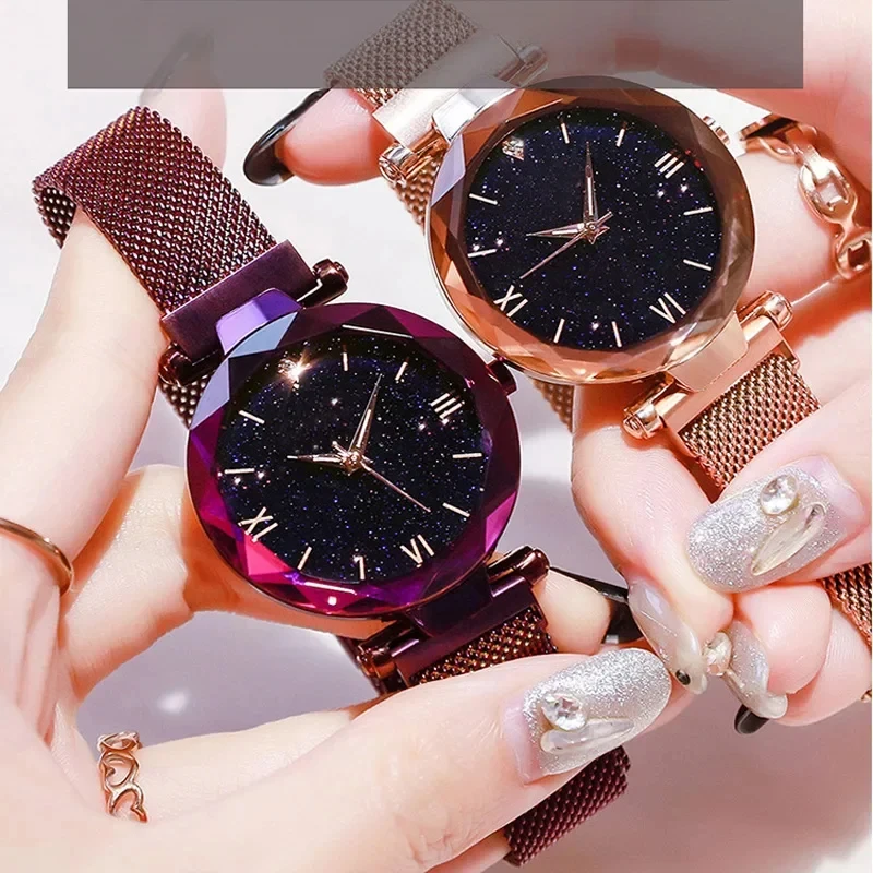 

Women Fashion Starry Sky Watches Magnet Buckle Mesh Belt Diamond Quartz Watch Women Dress Clock Wristwatches Relogios Feminino