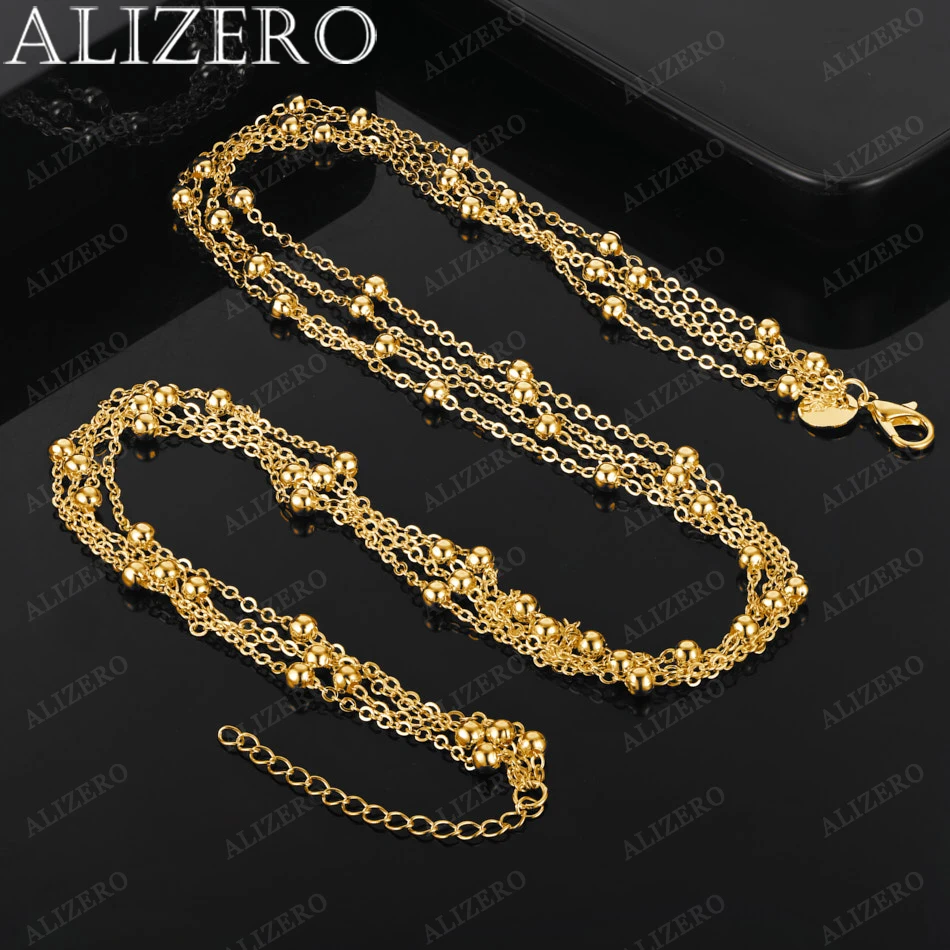 ALIZERO 18K Gold Tassel Many Beads Chain Necklaces 20 Inches Women Fine Jewelry Wholesale Personality Trend Fashion Necklace