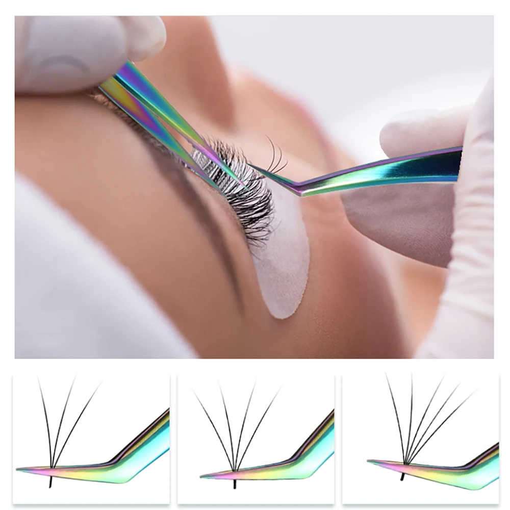 Pinzas de extensión de pestañas de acero inoxidable, puntas de fibra, pinzas de alta precisión para ventiladores de volumen, herramientas profesionales