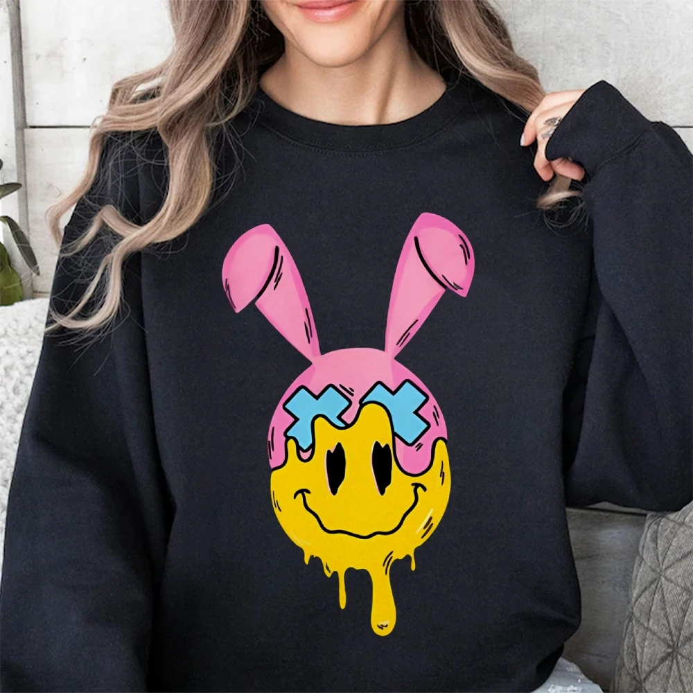 Futuristic Technology Sense Women's Graphic Sweatshirt Mechanical Cartoon Graffiti Rabbit Pullovers Hand Painted Long Sleeve Top