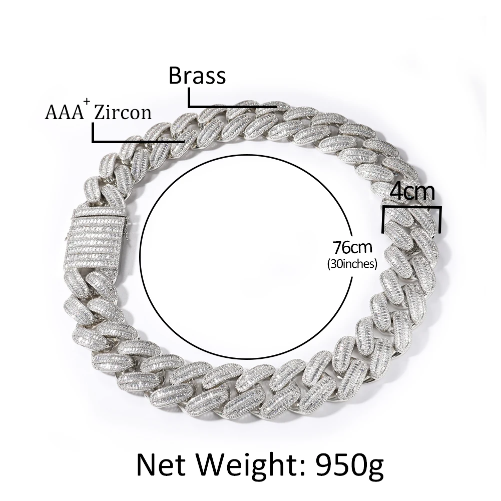 Imagem -06 - Rei Bling Enorme 40 mm Baguette Cubana Chain Colar para Homens Super Grande Iced Out Zircon Micro Pavimentar Configuração Hip Hop Jóias o