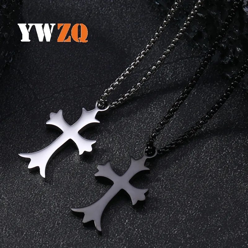 1set Hot Selling Titanium Steel Necklace Men's All Match Personalized Gloss Cross Necklace Pendant Stainless Steel Jewelry