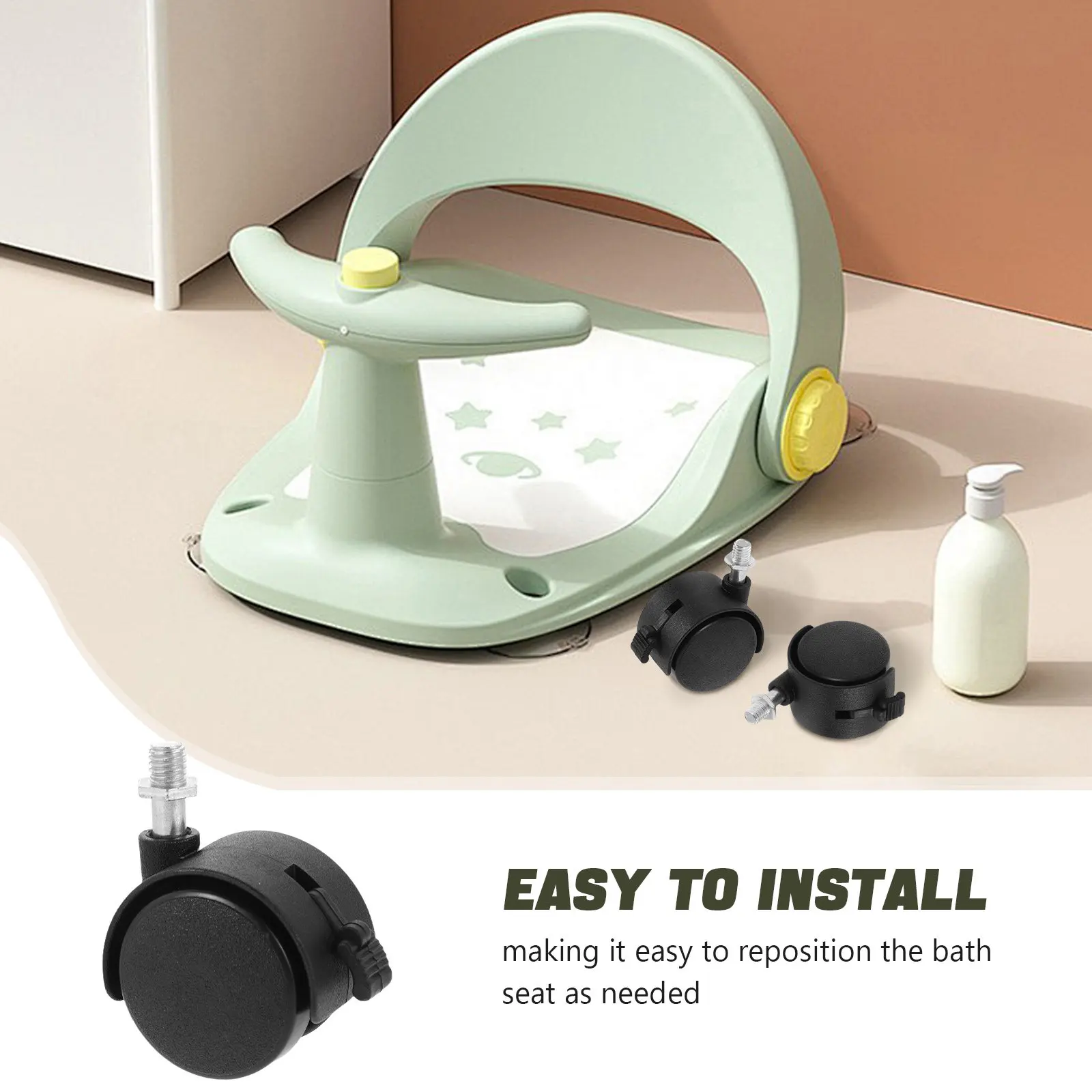 2Pcs Baby Bath Seat Wheels Caster Brake Universal Fit Plastic Baby Chair Wheel Replacement Accessories Caster Wheels for Chairs