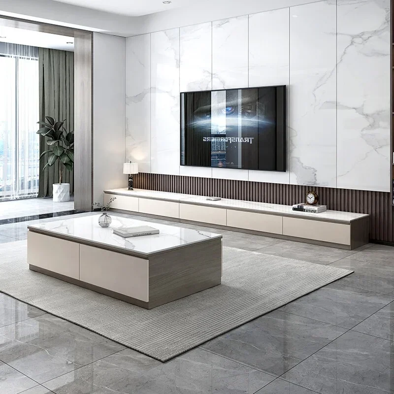 Light Luxury Rock High Class Natural Stone Top Marble Living Room Furniture Coffee Table And Tv Stand Set