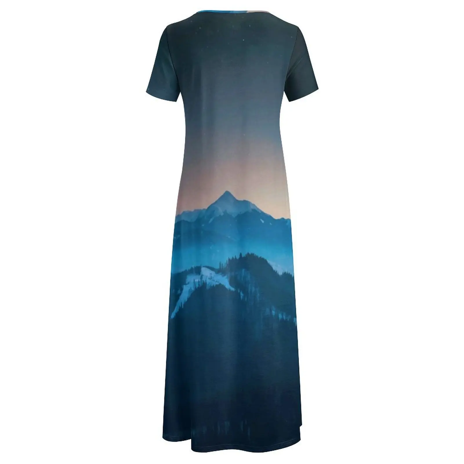 Foggy Mountains Panorama Dress Nature Landscape Elegant Maxi Dress Female Short Sleeve Boho Beach Long Dresses Big Size 6XL 7XL