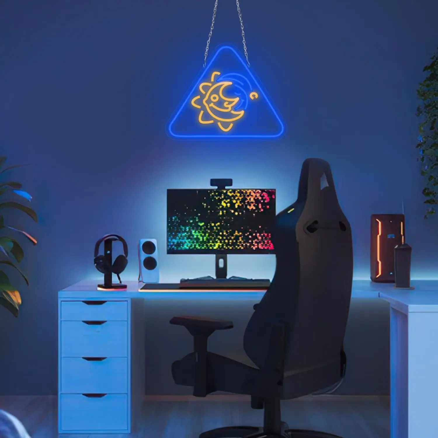Cute Sun Moon Character Neon Sign USB Dimmable LED Lights For Gaming Room Teen Bedroom Bar Cafe Game Space Wall Decoration