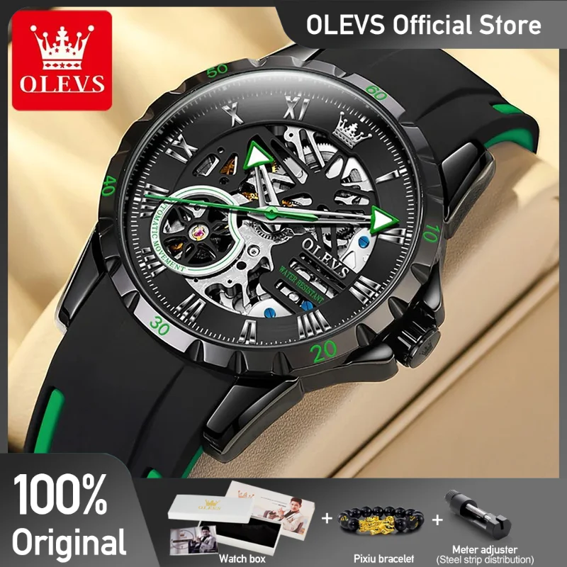 OLEVS Mechanical Watch Men Automatic Wind Up Waterproof Sport Automatic Mechanical Wristwatches Hollow Out Watches  For Men