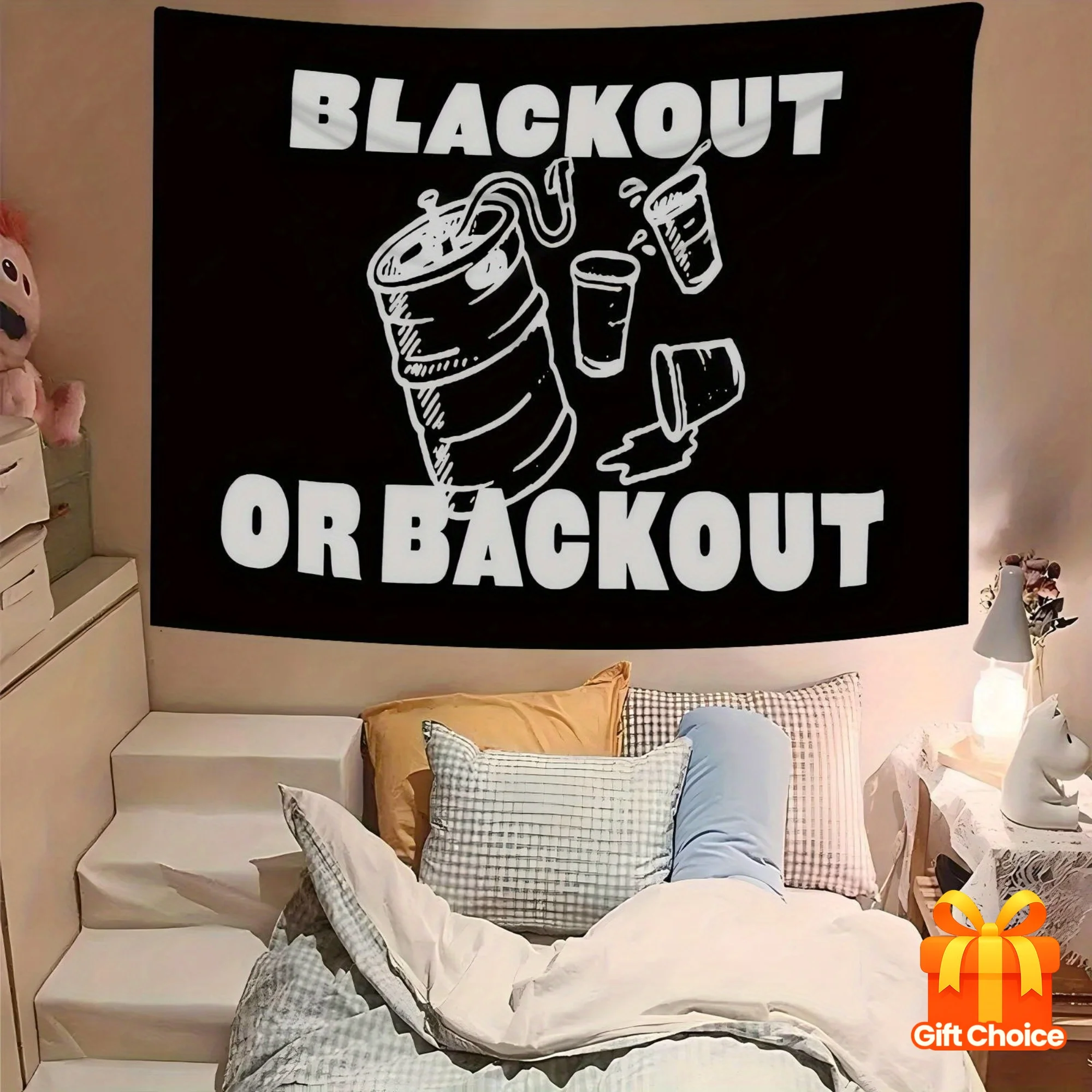 VIKAMA Fun Drinking Slogans Tapestry, Funny Black Background White Text for Room Decor