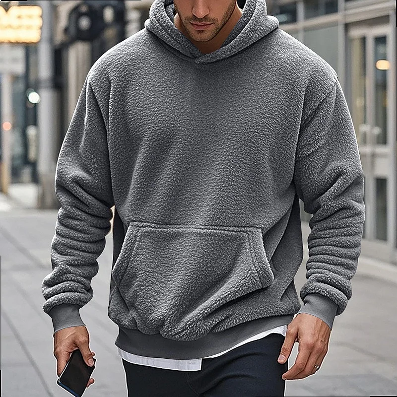 Solid Hoodie Hoodies Pullover Sweatshirt Fleece Lined Thick Winter Warm Casual Loose Plain Tops Streetwear