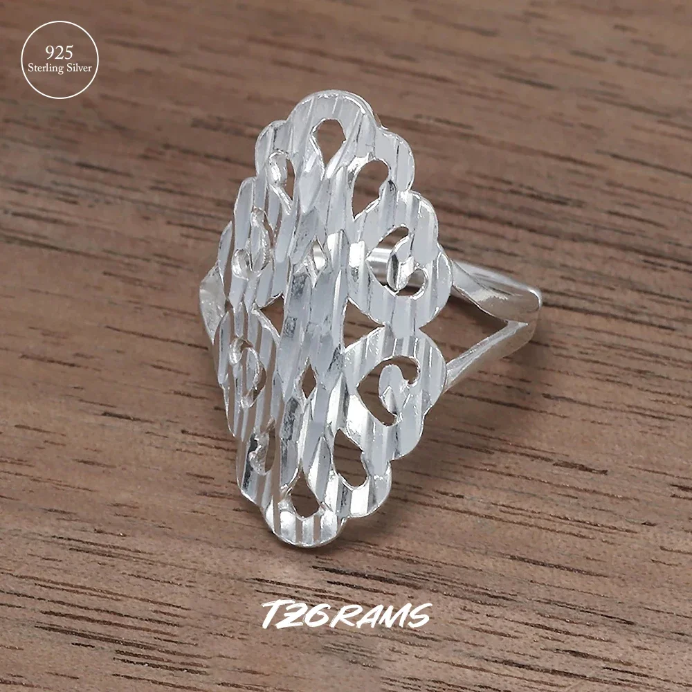 

990 Pure Silver Hollow Flower Ring for Women Geometric Adjustable Large Size 8-12 Boho Shining Vintage Fashion Jewelry