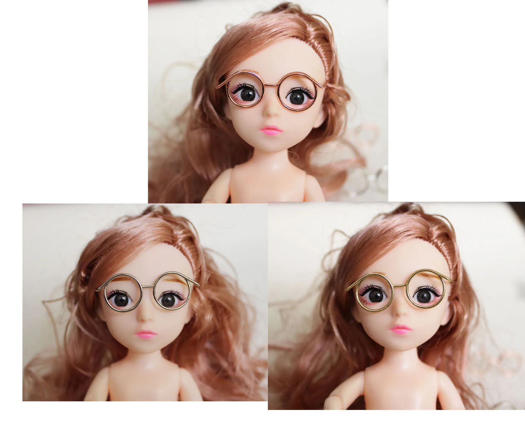 

10pcs/lot 36x25mm meteal tiny toy glasses for new Doll findings gold rose red white k option( only glasses no doll )