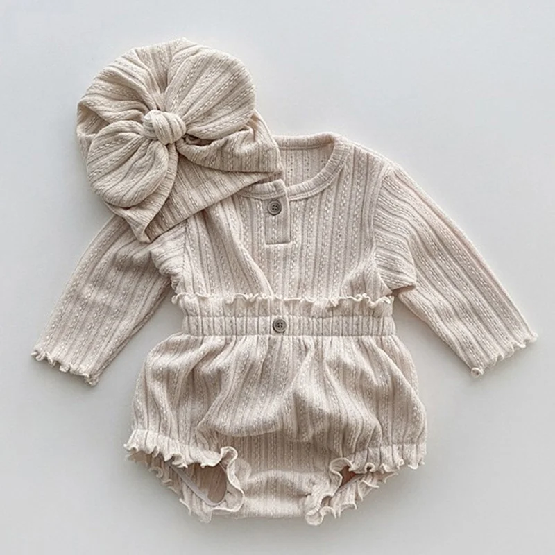 0-24M Newborn Baby Girls Clothing Set Long Sleeved Solid Color T-shirt+PP Shorts+Hat Spring Autumn Baby Girls Clothes Suit