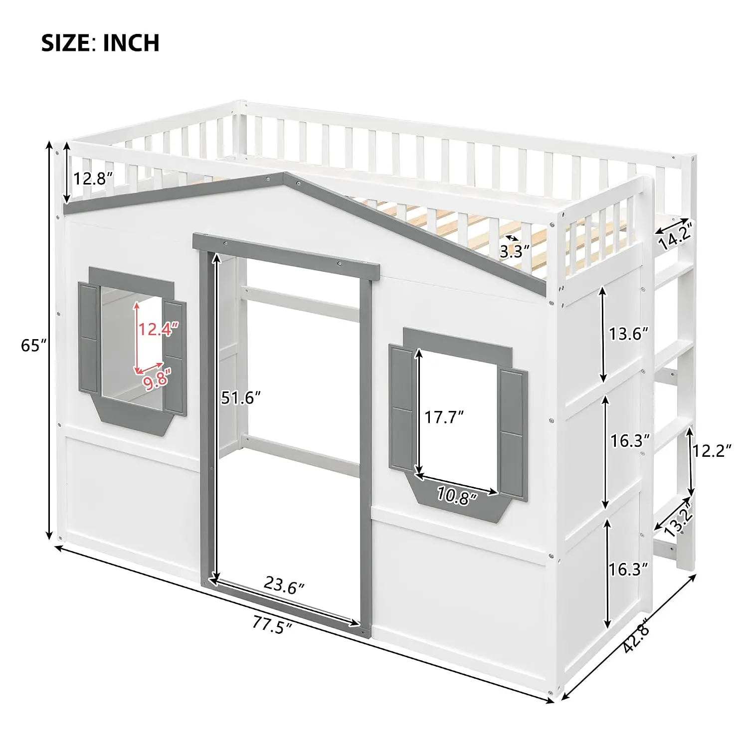 House Loft Bed Twin Size with Under-Bed Play Area for Kids,Solid Wood Loft Bed Frame with Safety Guardrails &, Customized
