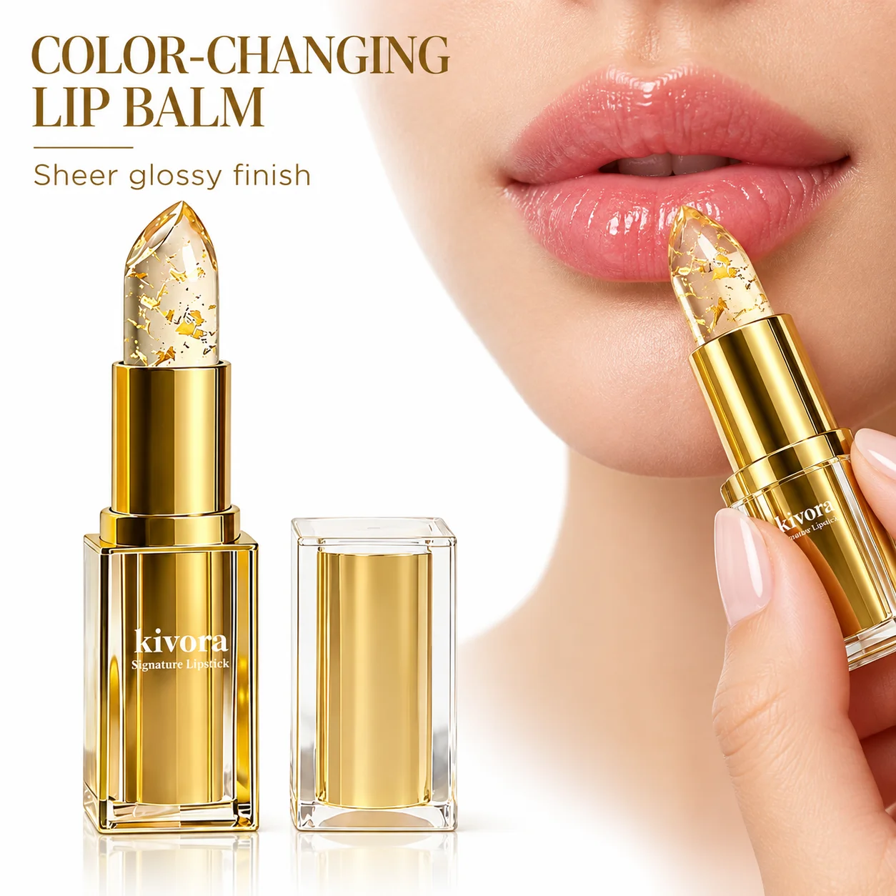 Color Changing Lip Balm Temperature Reactive Jelly Lipstick Clear Crystal Gold Foil Hydrating Glossy Natural Lip Tint