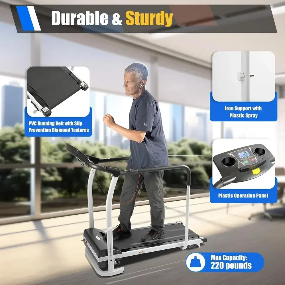 LCD Display Exercise Treadmill with PVC Belt, 220lbs Capacity, Adjustable for Home Use