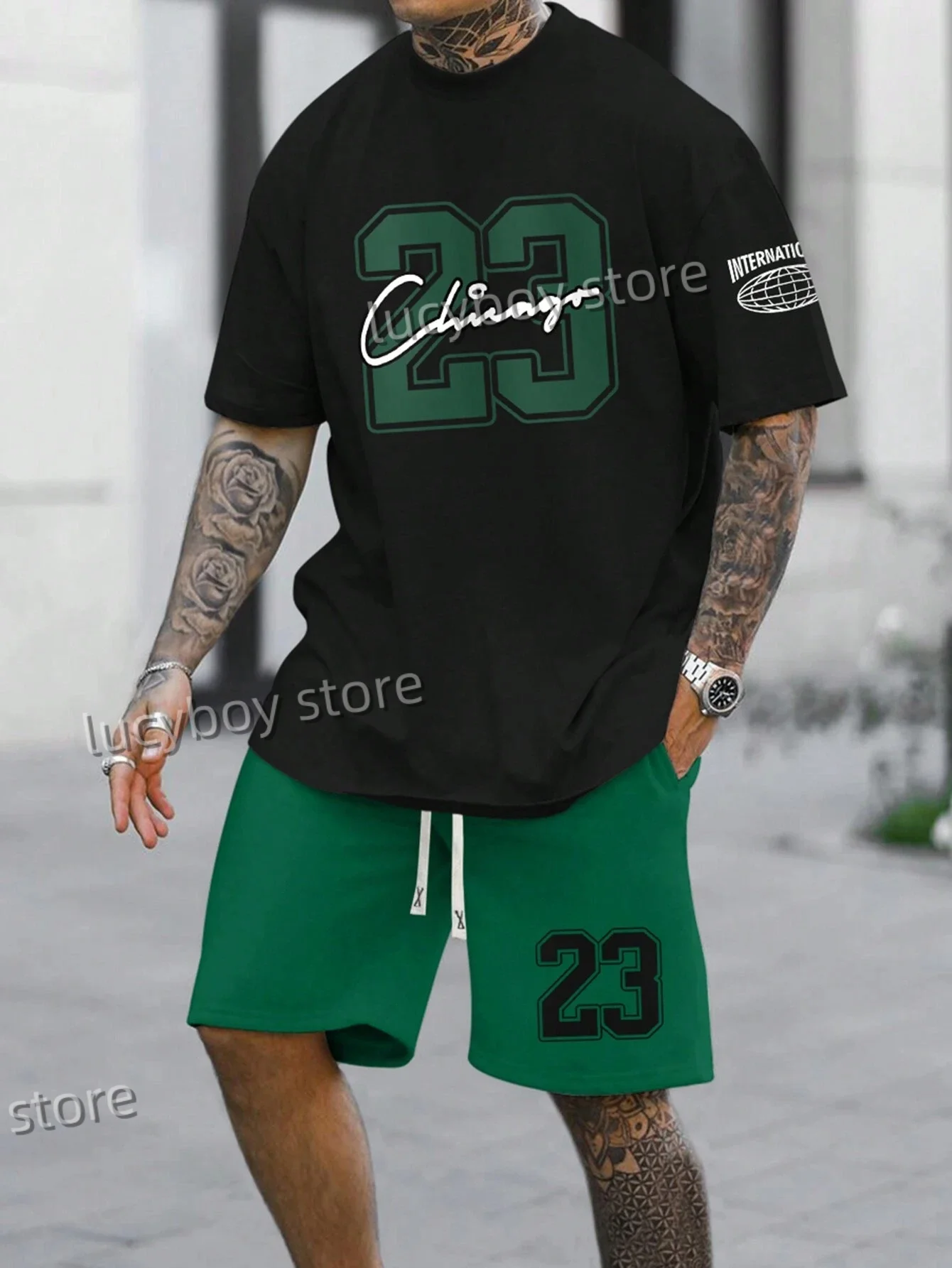 23 Chicago Letter Printed Sport T-shirt+shorts Suit Set Men Male Casual Tracksuit Outfit Summer Oversized 2 Piece Set Clothes