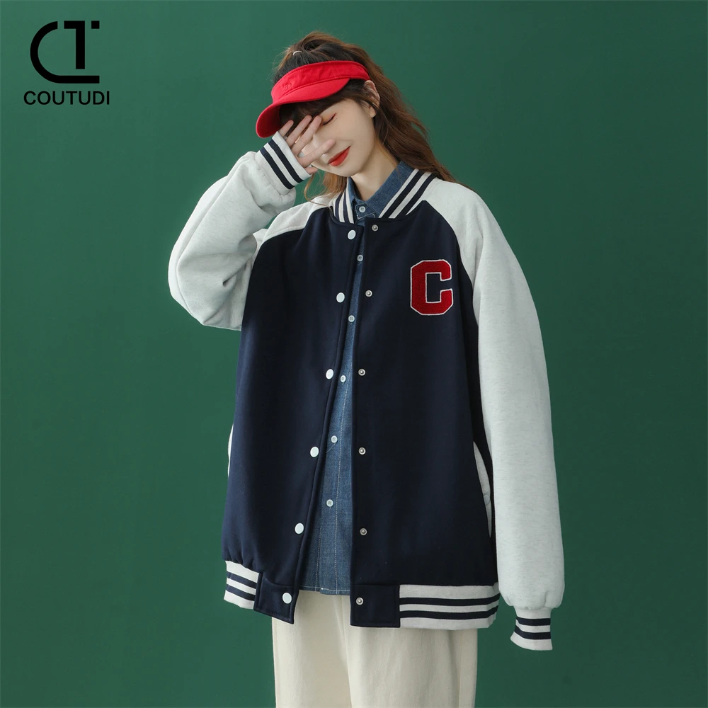 COUTUDI Baseball Jacket For Women Harajuku Fashion Korean Streetwear Bomber Jackets Couple Uniform Oversized Female Sport Coats