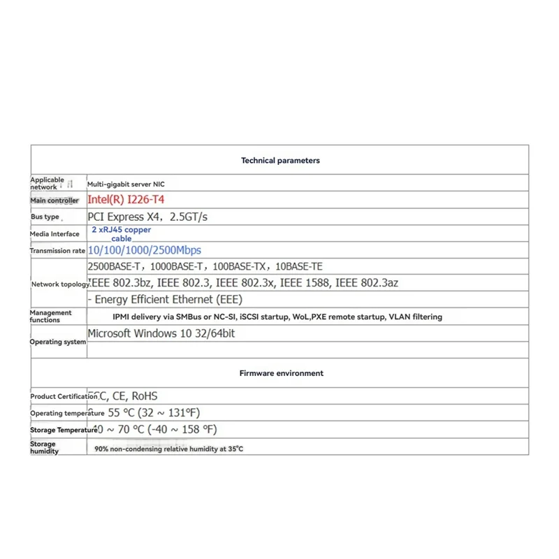 

Серверная сетевая карта PCI-E X1 2,5G, двухпортовая гигабитная сетевая карта, контроллер Ethernet I225-V, двухпортовые порты RJ45 2,5Gbe