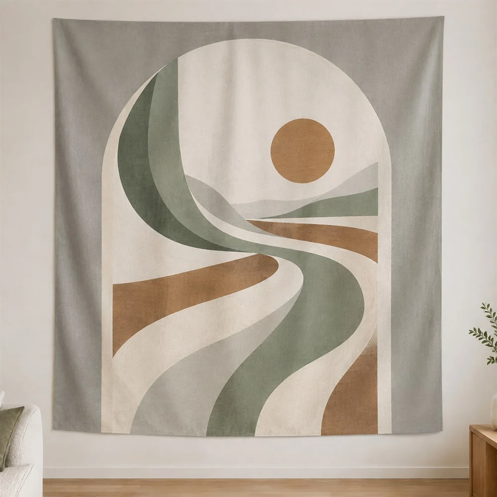 VIKAMA Organic Curves Framed Panel Tapestry Wall Hanging, Modern Wall Decor Tapestries for Nursery Kids Room Bedroom Living Room
