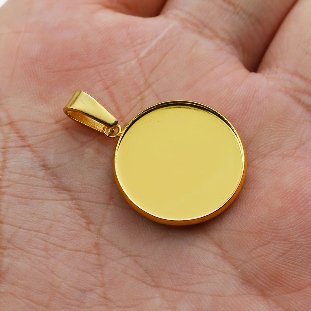 20 ชิ้นการตั้งค่าภาพถาดเปล่าจี้ถาดเครื่องประดับรอบฐานไม้ก๊อก Bezel Golden