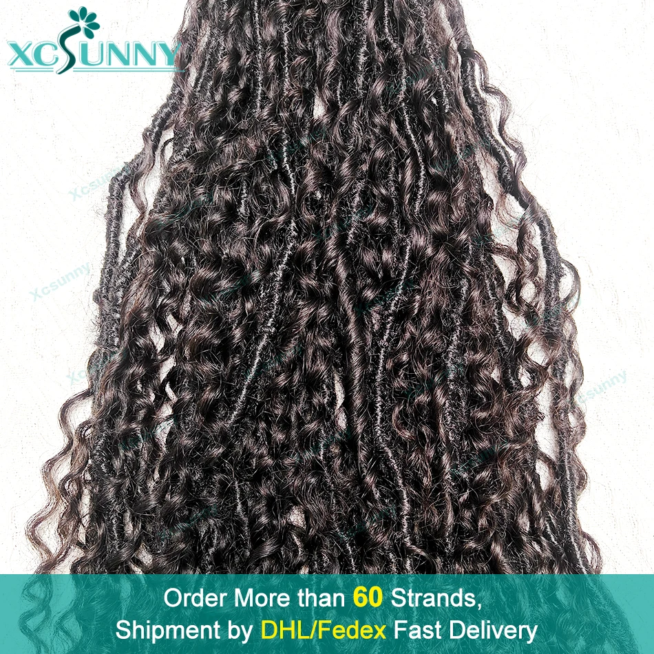 Crochet Boho Dreadlocks Hair Extensions Human Curls With Curly Ends Pre-looped Crochet Hair Human Hair 120Strands For Full Head