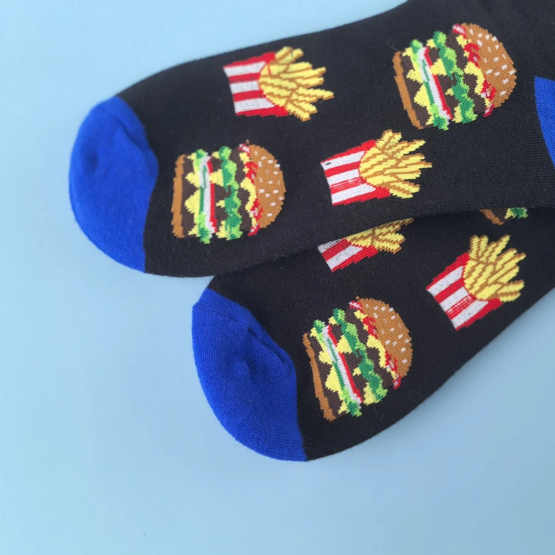 زوج واحد من جوارب البرجر الفرنسية الأنيقة والفريدة من نوعها، تصميم للجنسين، مثالية للارتداء الرياضي اليومي