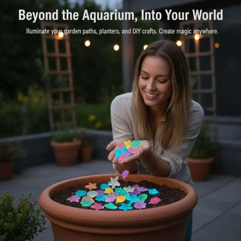 50Pcs Glow In The Dark Pebbles Cute Sea Shell Starfish Style for Fairy Garden Aquarium Pool Edge Home Decor