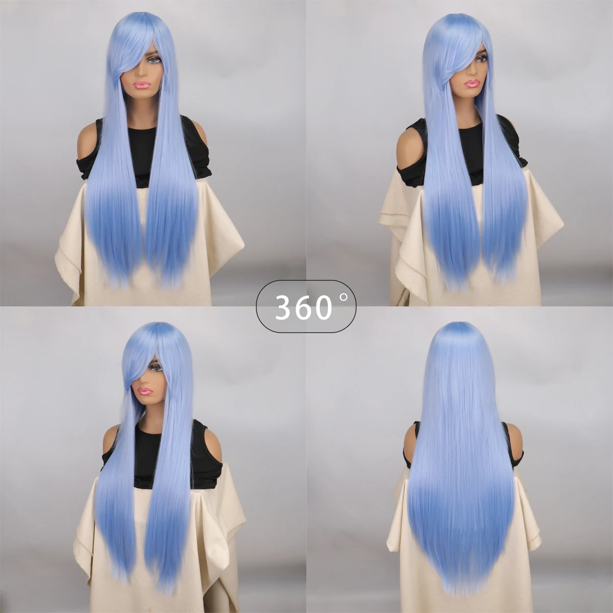 Long Straight Light Blue Girls Cosplay Wigs with Bang Cosplay Wigs High Temperature Fiber Hair Wigs Costume Party
