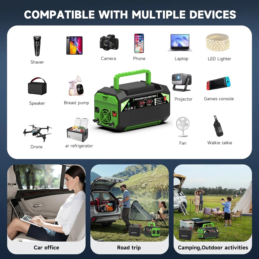 

2026 500W Car Power Inverter with USB & Type-C Port 12V DC To 110V/220V AC Car Inverter Voltage Converter for Laptop Computer