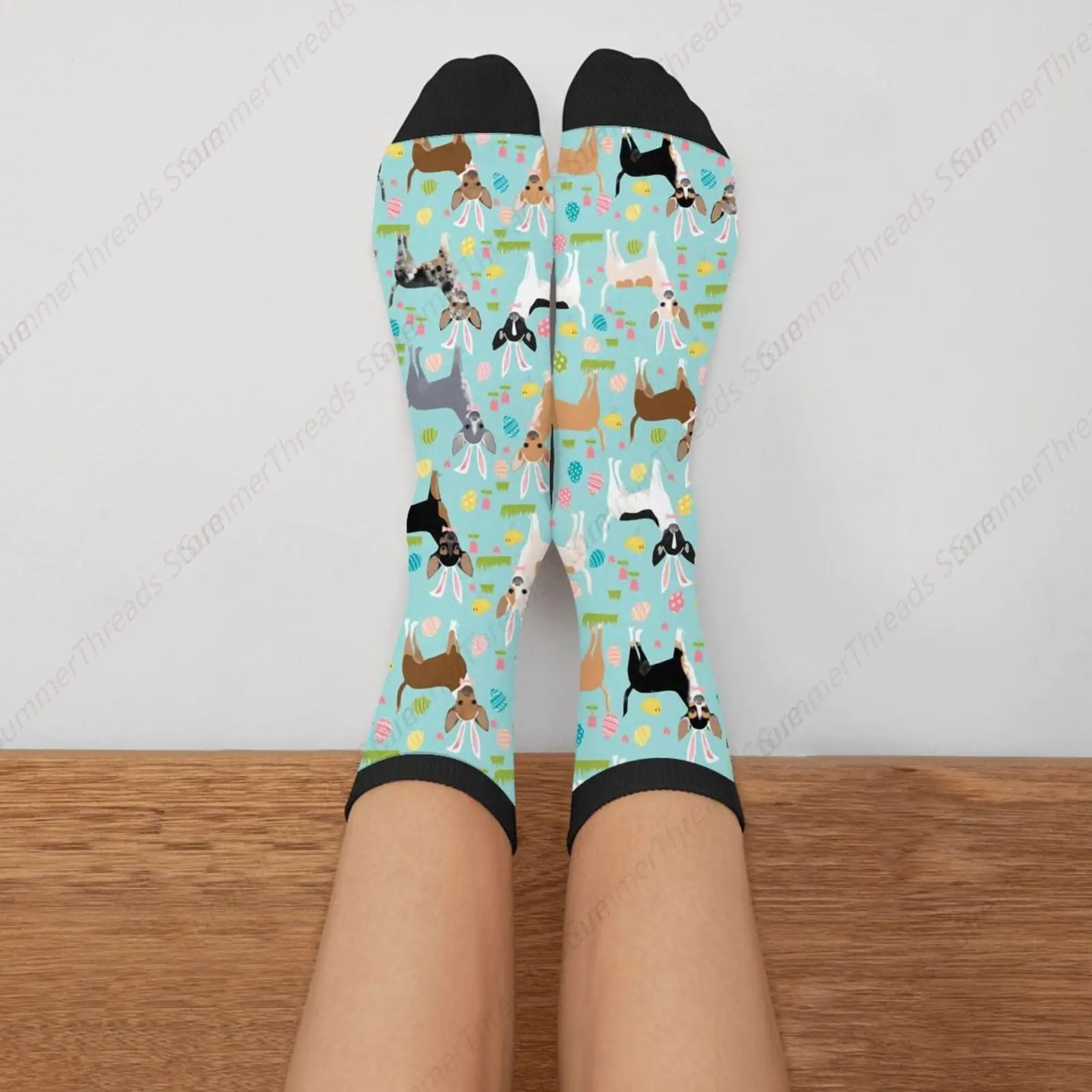 Bunny Dogs And Chihuahua Eggs Easter Casual Unisex Novelty Fun Crew Socks Fashion Comfortable Men And Women Crazy Dress Socks