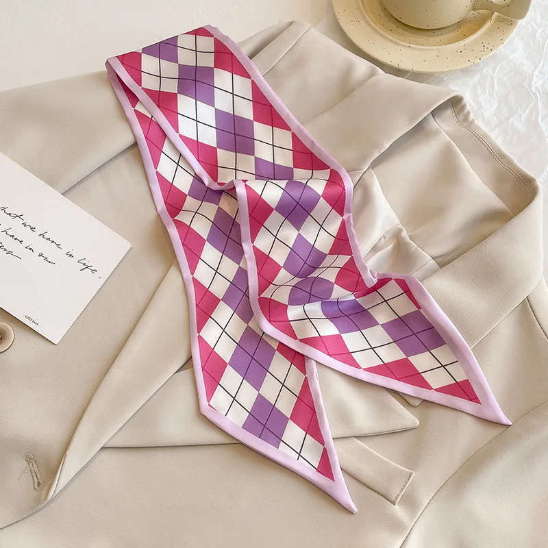 French Purple Small Long Silk Scarf Women's Versatile Headband Hair Tie Thin Narrow Tie Bag Ribbon Streamer Scarf