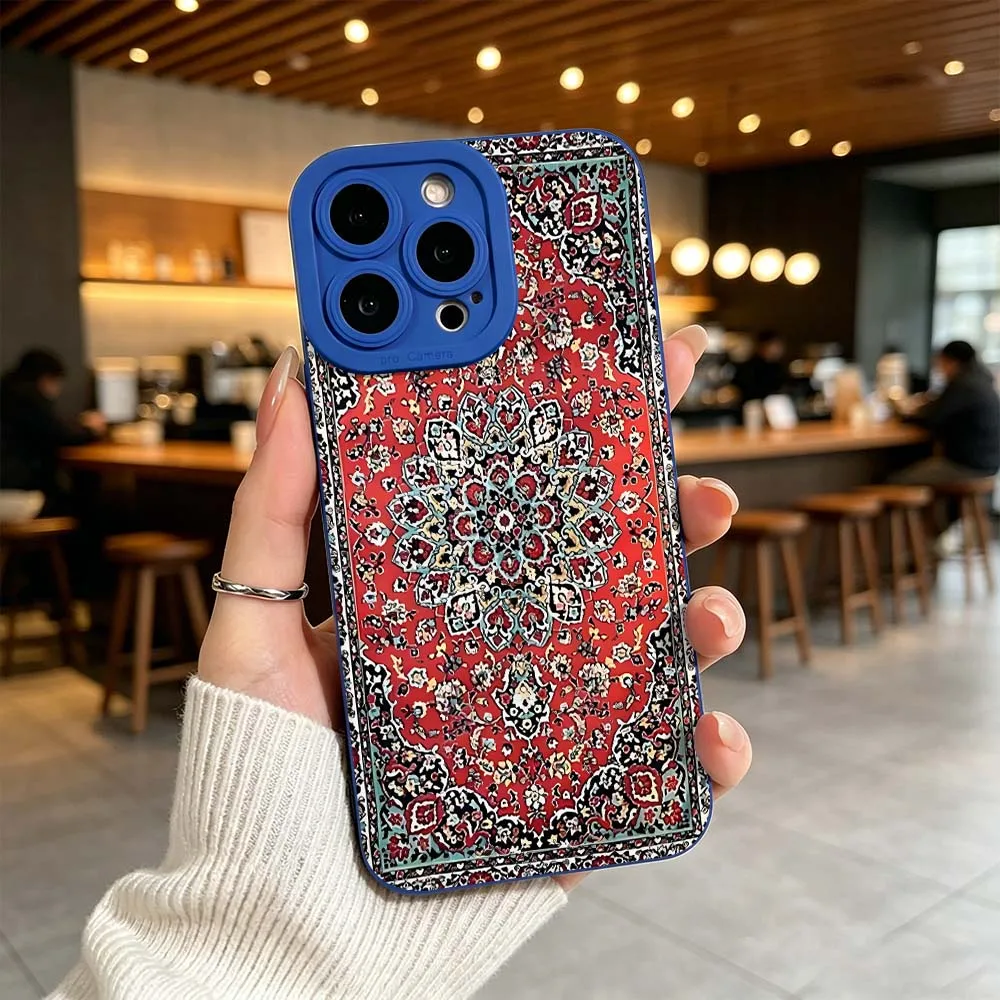 Red Persian Pattern Rug For iPhone 17 16 15 14 Pro Max 12 11 13 17 Air XS Plus 16e Fall Proof Soft Cover Phone Case